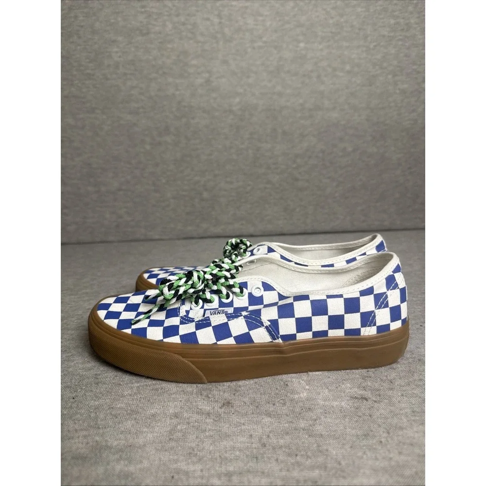 Vans Authentic Women's Blue White Checkerboard Canvas Gum Bottom shoes Size 8.5